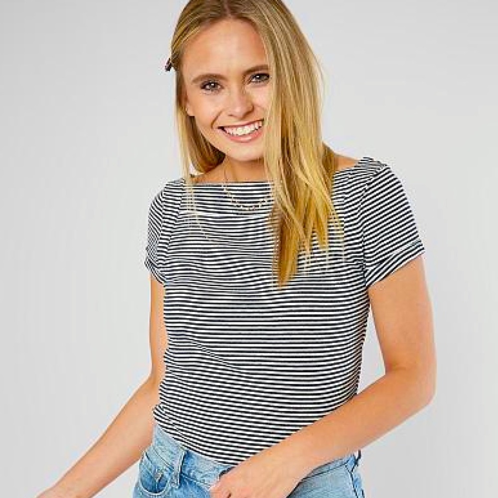 Free People s/s striped square neck top